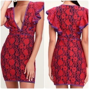 Lulus Over The Stars Lace Ruffle Mini Dress